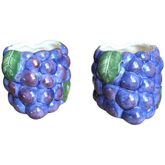 PAIR of Vtg FITZ AND FLOYD Grape Candle Holders 1989 Ceramic Retired Whimsical - Picture 3 of 11